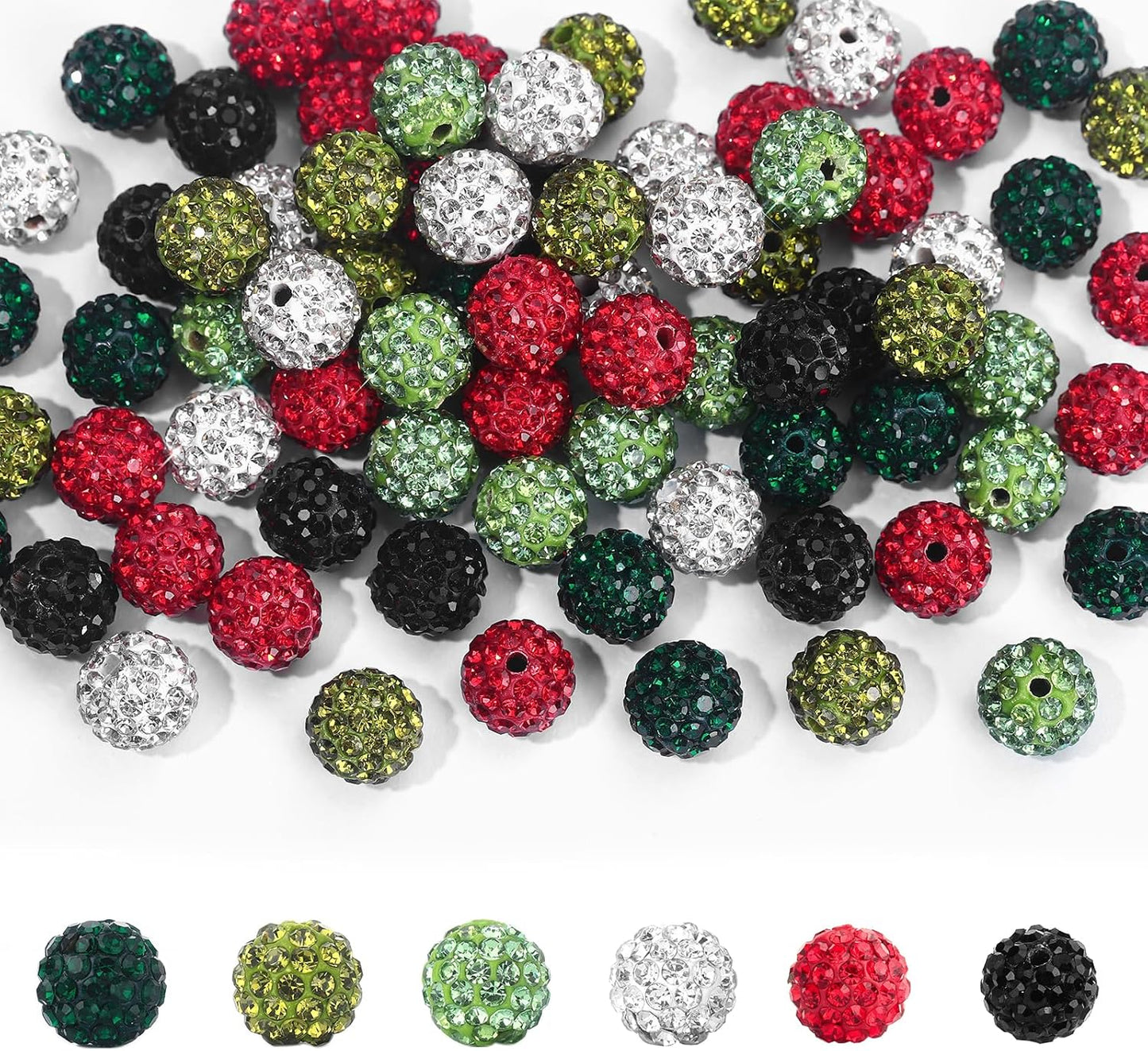 novani 240pcs 10mm Green Rhinestone Beads for Jewelry Making, Round Clay Beads with 1.8mm Hole, Disco Ball Effect, DIY Handmade Accessories