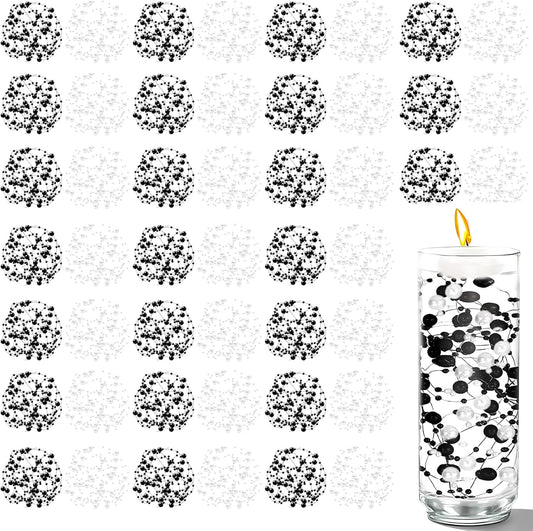 50 PCS Artificial Pearl String Beads - 10+5mm Black&White Floating Beads for Centerpieces, Vase Fillers, Wedding, Birthday Party, and Candle Decor