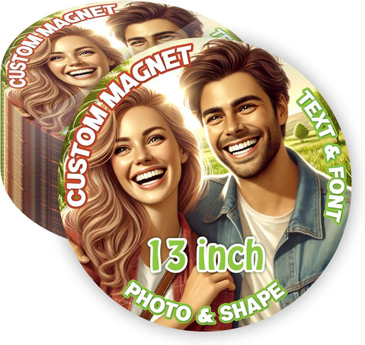 KETABAO – 13" Create Your Own Custom Refrigerator and Car Circle Photo Magnets - Personalized Decorative Magnetic Frames