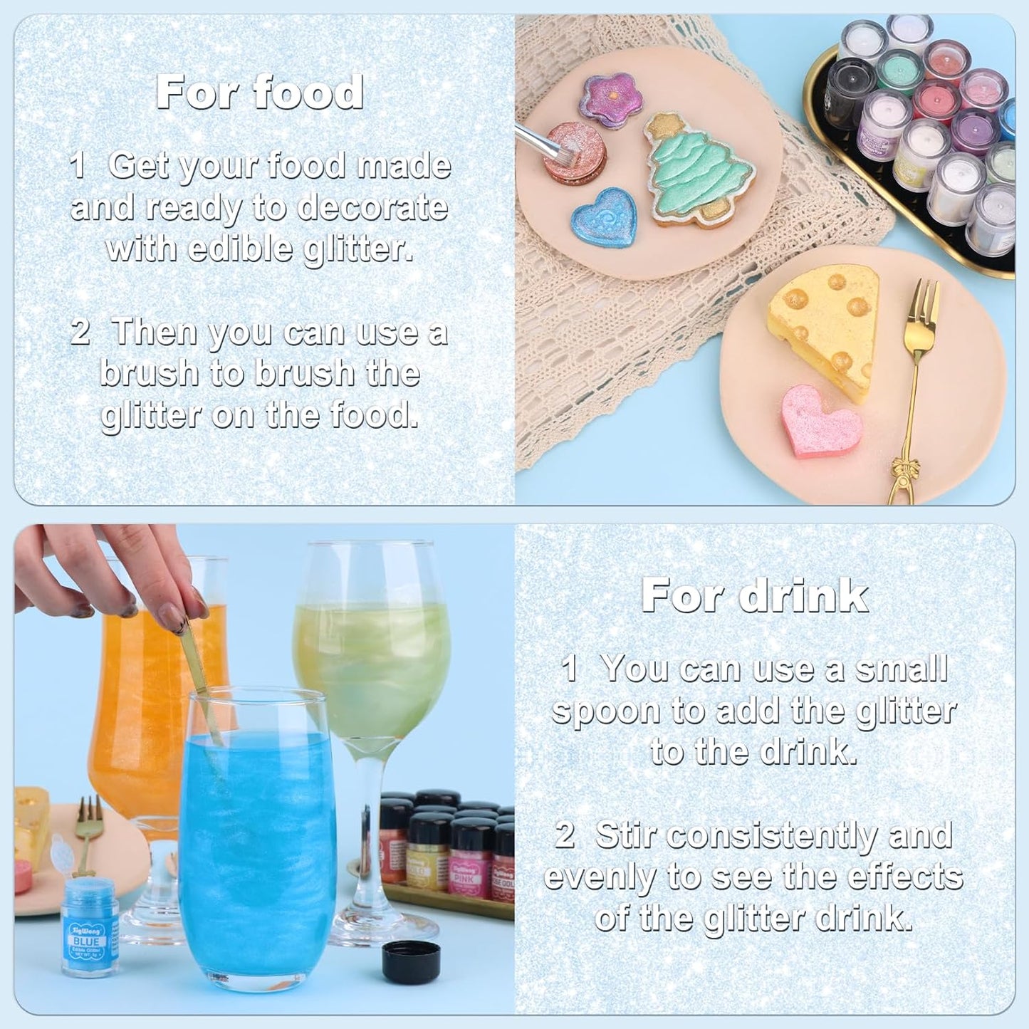 Iridescent Blue Edible Glitter - 5g Food Grade Cake Decorating Shimmering Glitter, Edible Sprinkle Luster Dust for Drinks, Chocolates, Fondant, Strawberries, Cupcakes, Candy, Cookie - Vegan