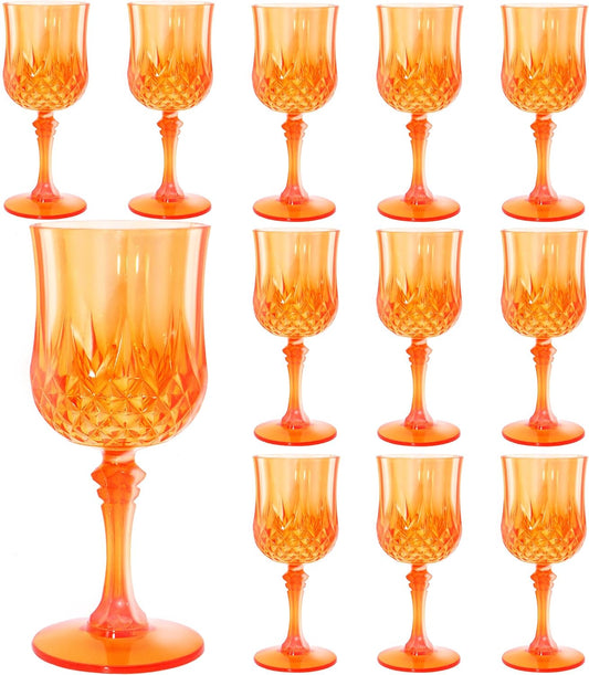 Plastic Wine Glasses，Plastic Goblets Vintage Style Cordial Drinking Glasses for Wedding Reception, Halloween Grand Event Party Supplies (12, Pumpkin orange)