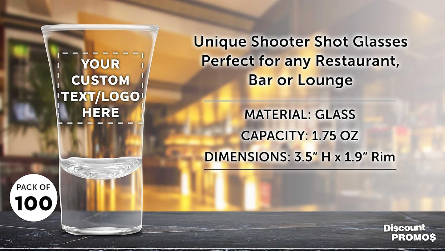 Custom 2 oz. Lord Shooter Etched Shot Glasses, 100 pack, Personalized Text, Logo, 21st Birthday Party, Lounge Glassware, Clear