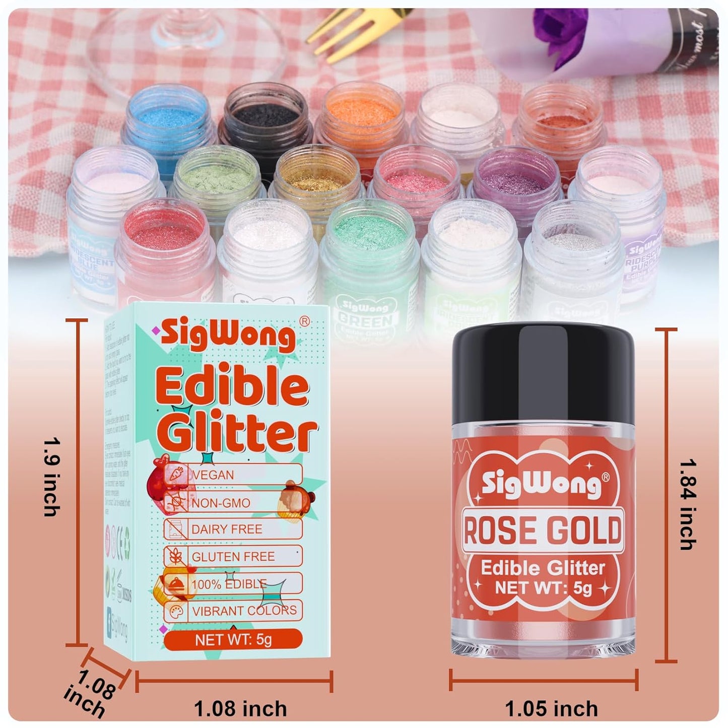 Rose Gold Edible Glitter - 5g Food Grade Cake Decorating Shimmering Glitter, Edible Sprinkle Luster Dust for Drinks, Chocolates, Fondant, Strawberries, Cupcakes, Candy, Cookie - Vegan