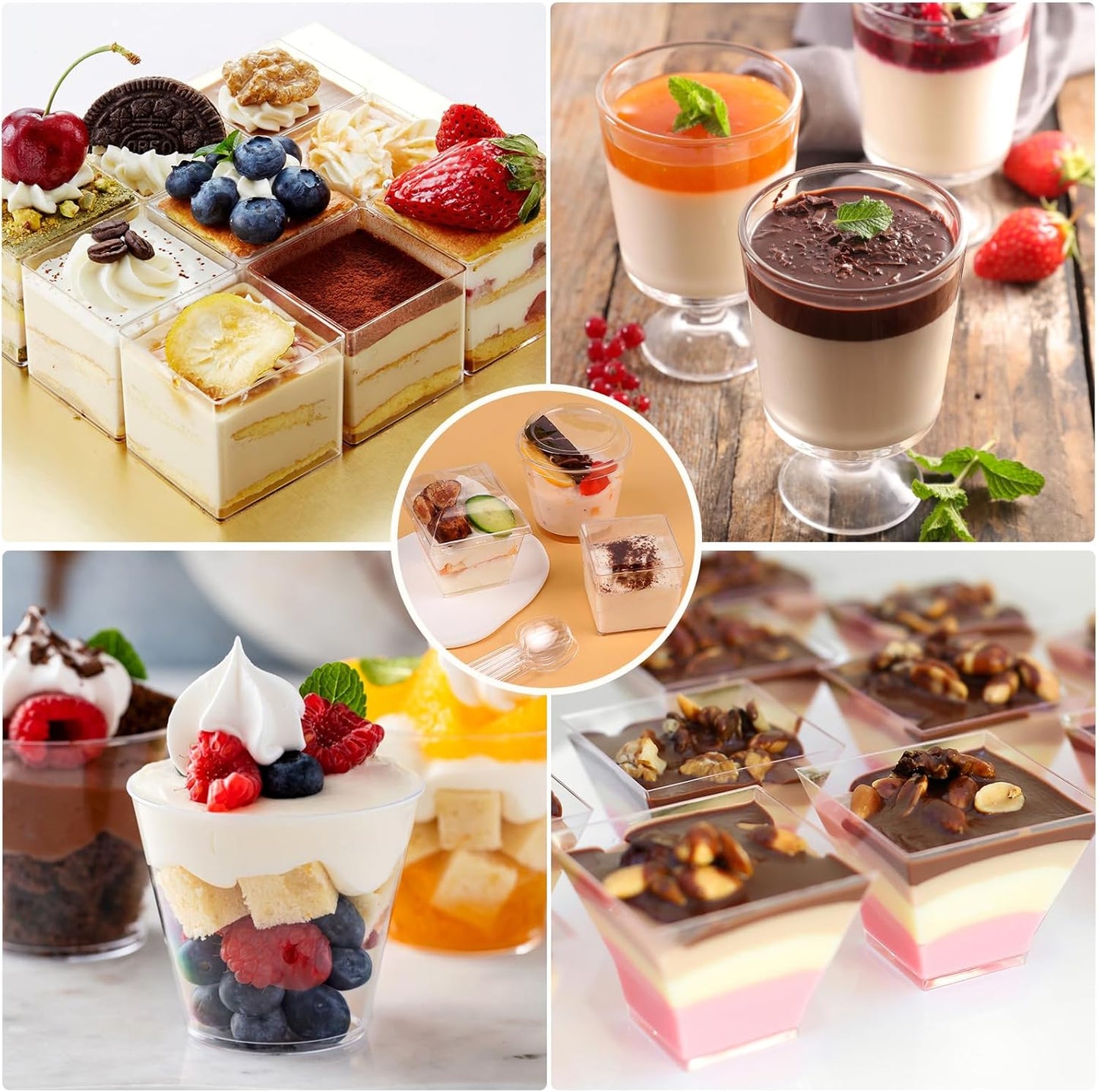 430 Pack Mini Dessert Cups with Lids and Spoons, Shooters Cups for Party, 4 oz, 5 oz 7 oz Clear Yogurt Parfait Cups for Pudding, Fruit, Mousse, Party Catering, Snacks & Appetizers