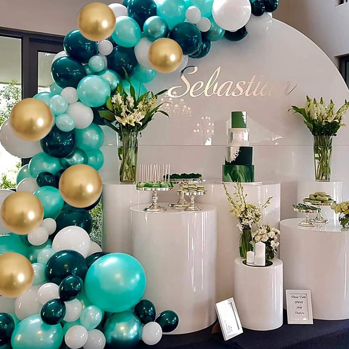 Togvu Balloon Teal and Gold, 60 Packs 12 Inch Teal Mint Green Metallic Chrome Gold and Navy Blue Balloons for Baby Shower Birthday Anniversary Communion Wedding Graduation Decorations