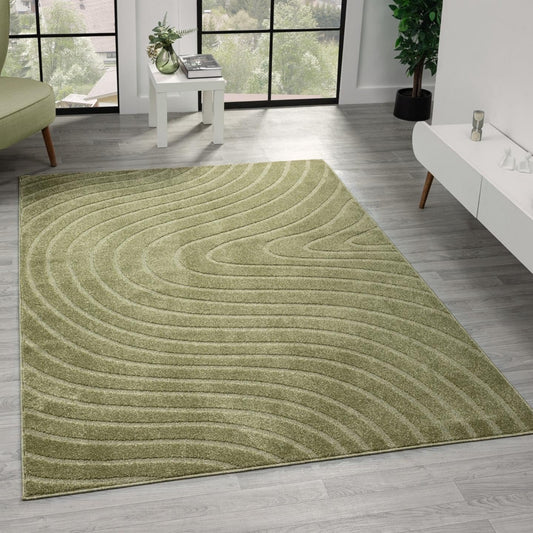 LUXE WEAVERS Modern Geometric Wave Green 9x12 Area Rug, Contemporary Stain Resistant Carpet