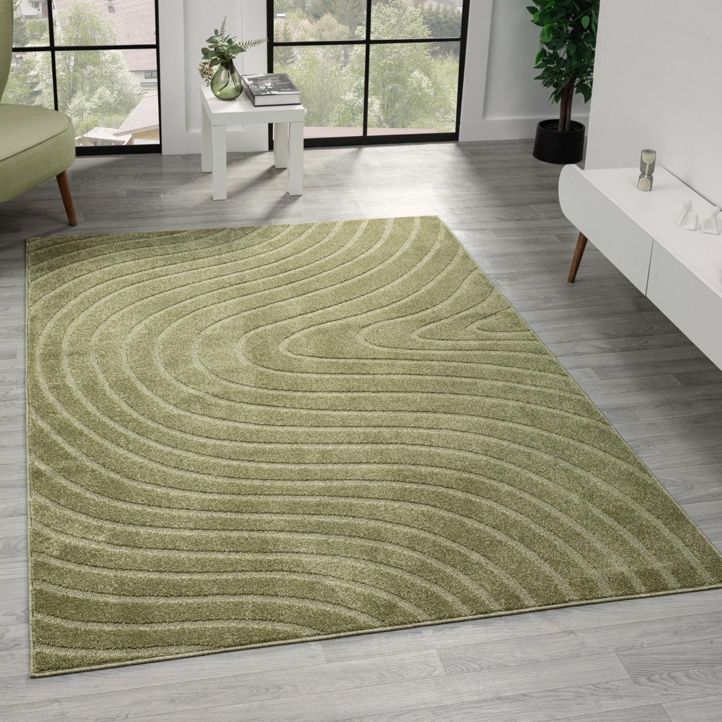 LUXE WEAVERS Modern Geometric Wave Green 4x6 Area Rug, Contemporary Stain Resistant Carpet