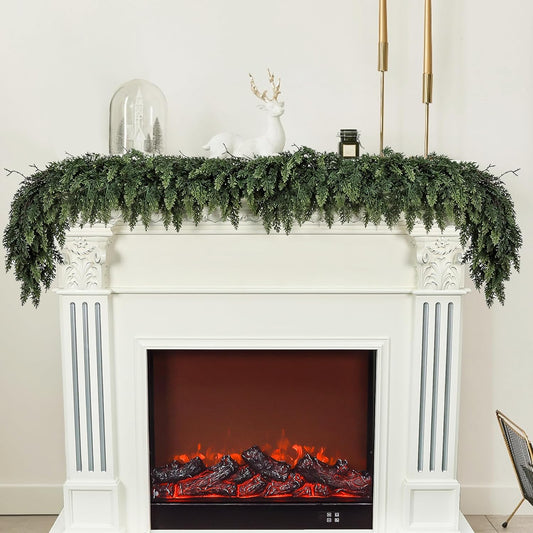 Realistic Christmas Garland for Mantle 16FT Real Touch Thick/Lush Artificial Cedar Garlands Christmas Decorations Indoor Christmas Garland for Stairs Railing Outdoor Table Holiday Decor Greenery