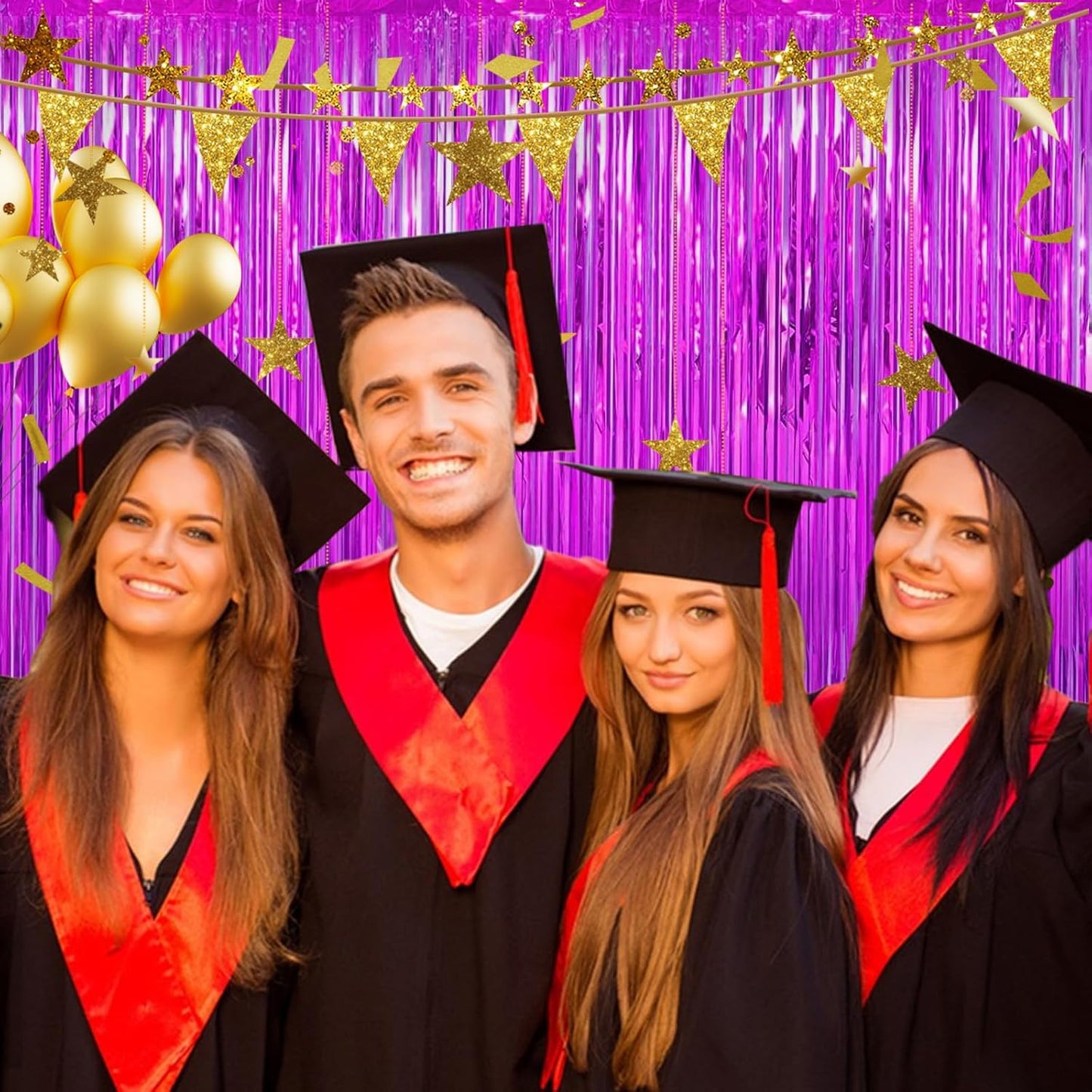 2 Pack 3.28 ft x 6.56 ft Rose Red Tinsel Curtain Party Backdrop Decorations, Metallic Foil Fringe Backdrop Door for Halloween, Christmas, Birthday Graduation Wedding Party Streamers Photo Backdrop.