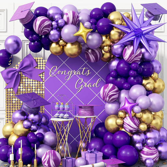 Purple Balloon Arch Kit 110Pcs Purple and Gold Balloons Garland Kit with Explosion Star Balloons Metallic Dark Violet Lavender Lilac Birthday Party Decorations for Girls Women Graduation Prom Wedding
