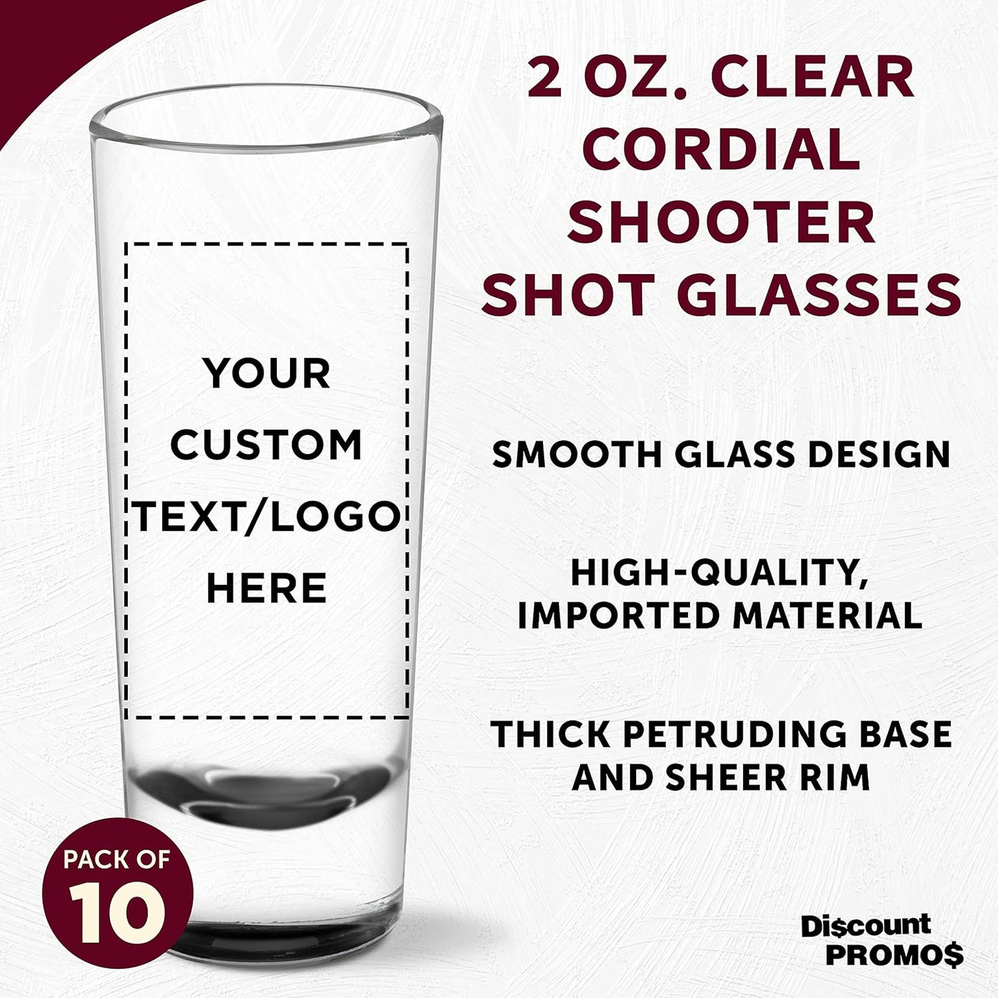 Custom Cordial Shooter Shot Glasses 2 oz. Set of 10, Personalized Bulk Pack - Great for Birthdays, Parties, Indoor & Outdoor Events - Black