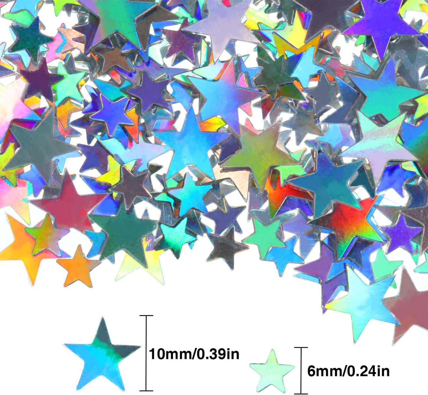 Hestya 60g Star Confetti Glitter Table Confetti Metallic Foil Stars for Party Wedding Festival Decorations(Holographic Silver,10mm and 6mm)