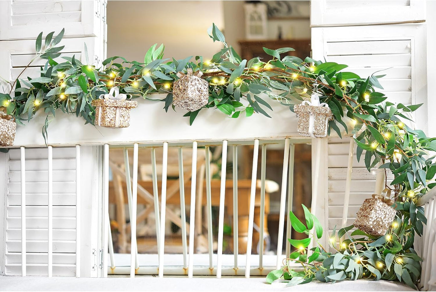 Artificial Willow Garland with Lights & Ornaments – 2-Pack Lighted Greenery Vine, Battery Fairy Lights with Remote & Timer for Mantels, Weddings, Fireplace, Holidays, Parties & Everyday Home Decor