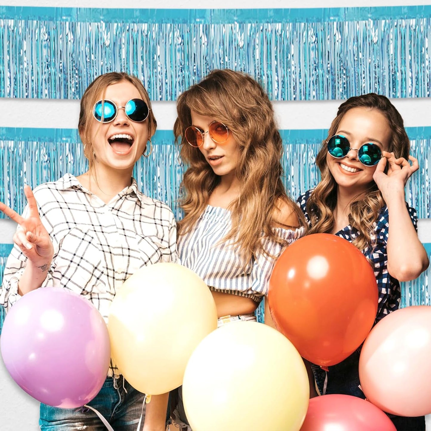 6 Pack 10 Feet Light Blue Foil Fringe Garland Metallic Tinsel Streamers Banner Wall Hanging Curtain Backdrop for Parade Floats, Birthday, Graduate, Mother's Day, Wedding Party Decoration