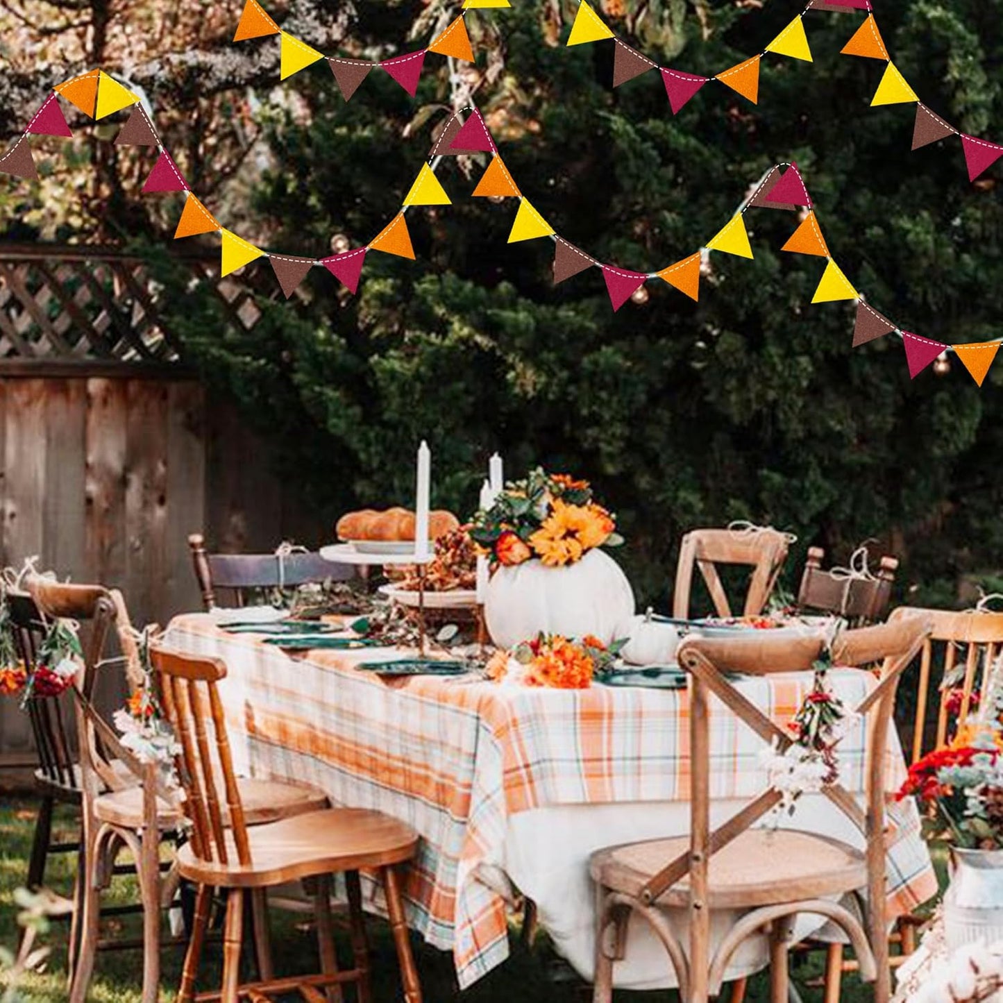 Fall Party Decoration Orange Yellow Brown Burgundy Felt Hanging Triangle Mini Bunting Pennant Banner Flag for Autumn Thanksgiving Harvest Birthday Wedding Baby Shower Party Classroom Nursery Decor