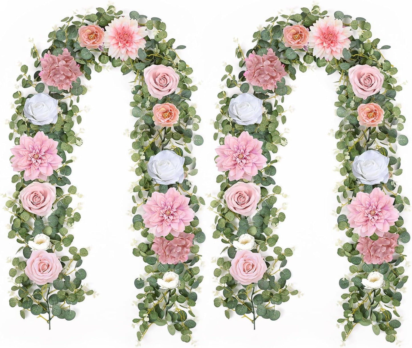 Waipfaru 2 Pcs Flower Garland, 12.14ft Eucalyptus Garland Vines with Flowers for Wedding Reception Table Mantle Spring Room Decor (Rose Pink)