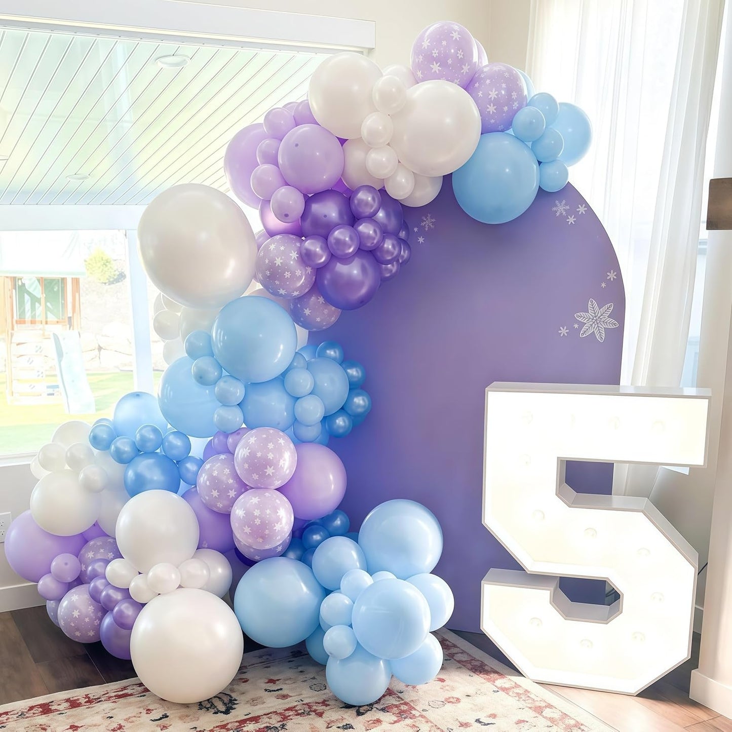 Pearl Purple and Blue Balloons 50pcs, Winter Wonderland Pearl Purple Blue White Iridescent Balloons with Snowflake Balloon for Girls Kids Ice Snow Theme Party Birthday Winter Baby Shower Decorations