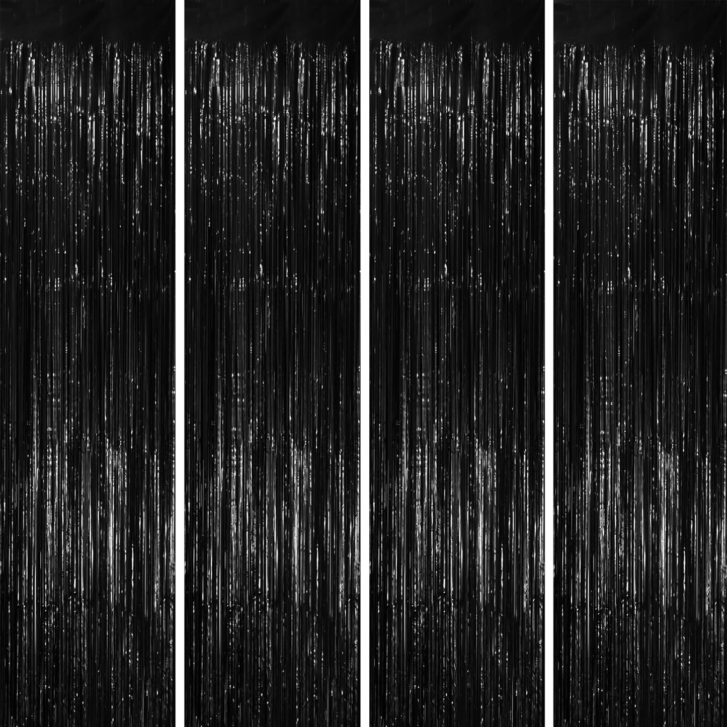 4 Pack Black Foil Fringe Backdrop Curtains, Tinsel Streamers Birthday Party Decorations, Fringe Backdrop for Graduation, Baby Shower, Gender Reveal, Disco Party