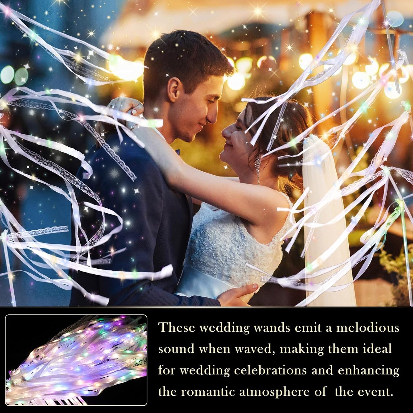 30 Pieces Light up Wedding Wands with Ribbons & Bells –LED Silk Wedd Fairy Wands Streamers with Warm White & Colorful Lights for Wedding Send Off Ideas, Parties, and Celebrations