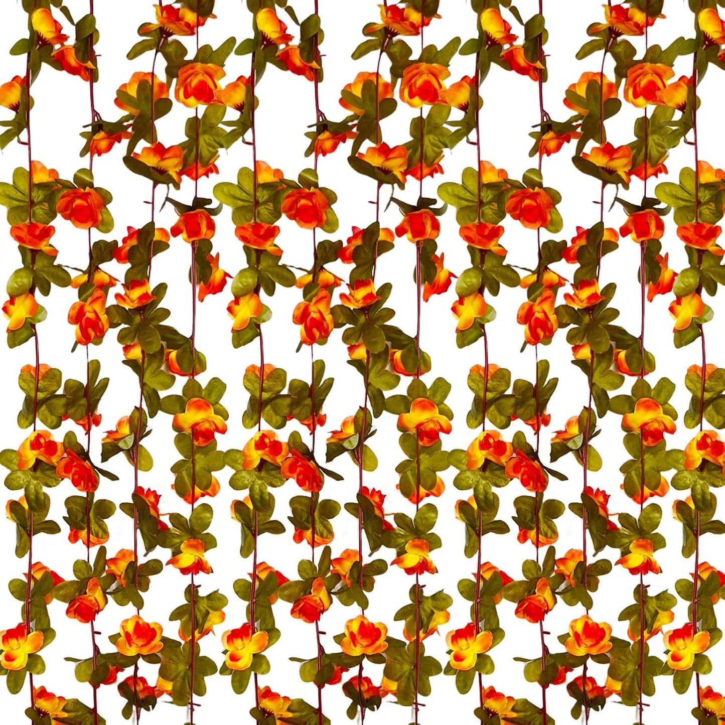 8Pcs 63Ft Orange Rose Garland, Fake Rose Hanging Flowers, Artificial Flower Vine, Hanging Floral Vine Garland for Wedding, Birthday Party, Wall Arch, Halloween, Christmas Garden Backdrop Decor