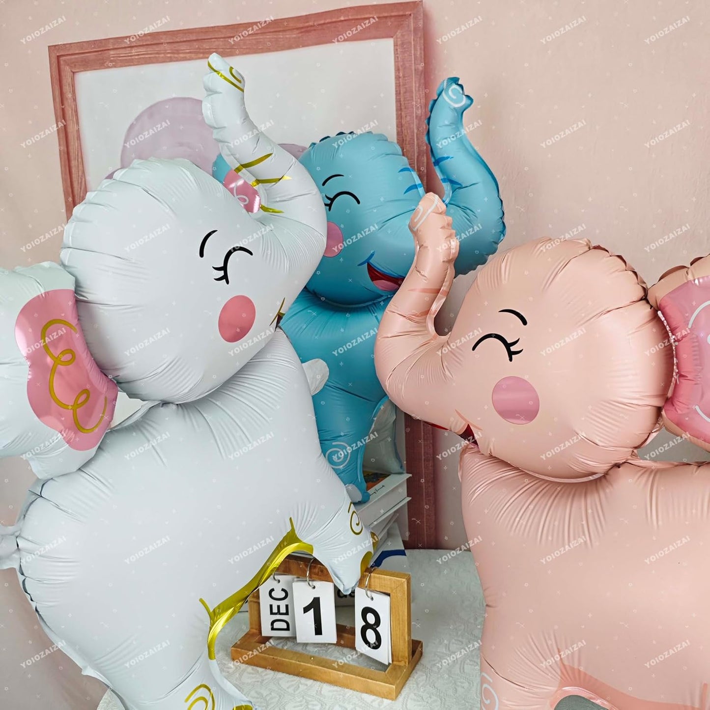 2PCS Matte self-standing elephant animal balloon 3D Jungle Large Elephant Foil Balloons For Kids safari themed birthday party gender indication baby shower Decor supplies Pink