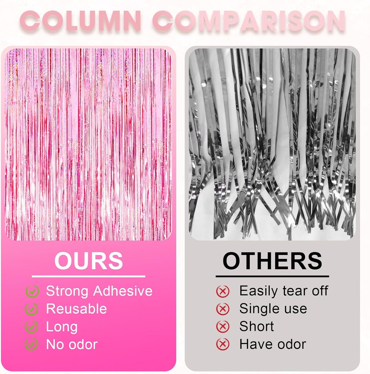 4 Pack 3.3x8.2 Feet Laser Pink Foil Fringe Backdrop Curtains, Tinsel Streamers Birthday Party Decorations, Fringe Backdrop for Graduation, Baby Shower, Gender Reveal, Disco Party