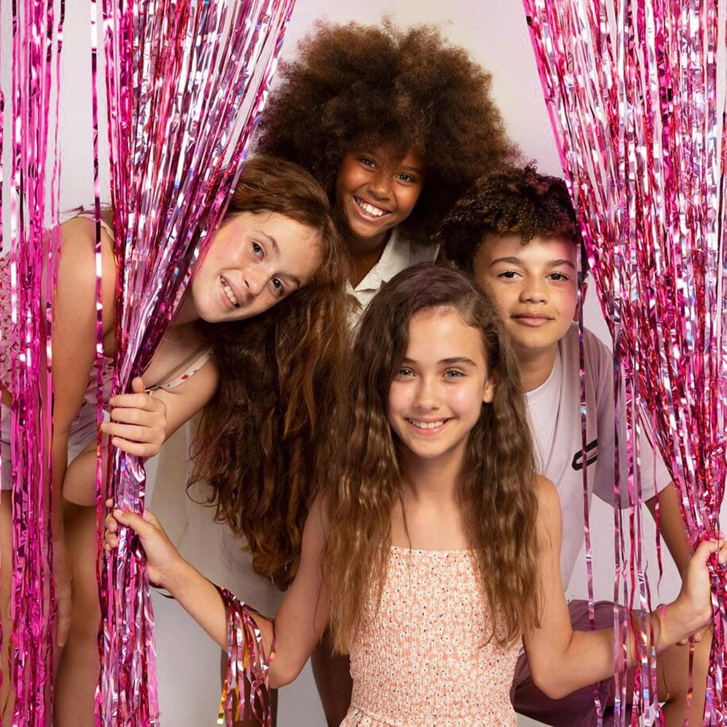 10 Pack Foil Curtain Backdrop Pink Metallic Tinsel Foil Fringe Curtains Photo Booth Props for Birthday Wedding Engagement Baby Shower Bachelorette Christmas Holiday Celebration Party