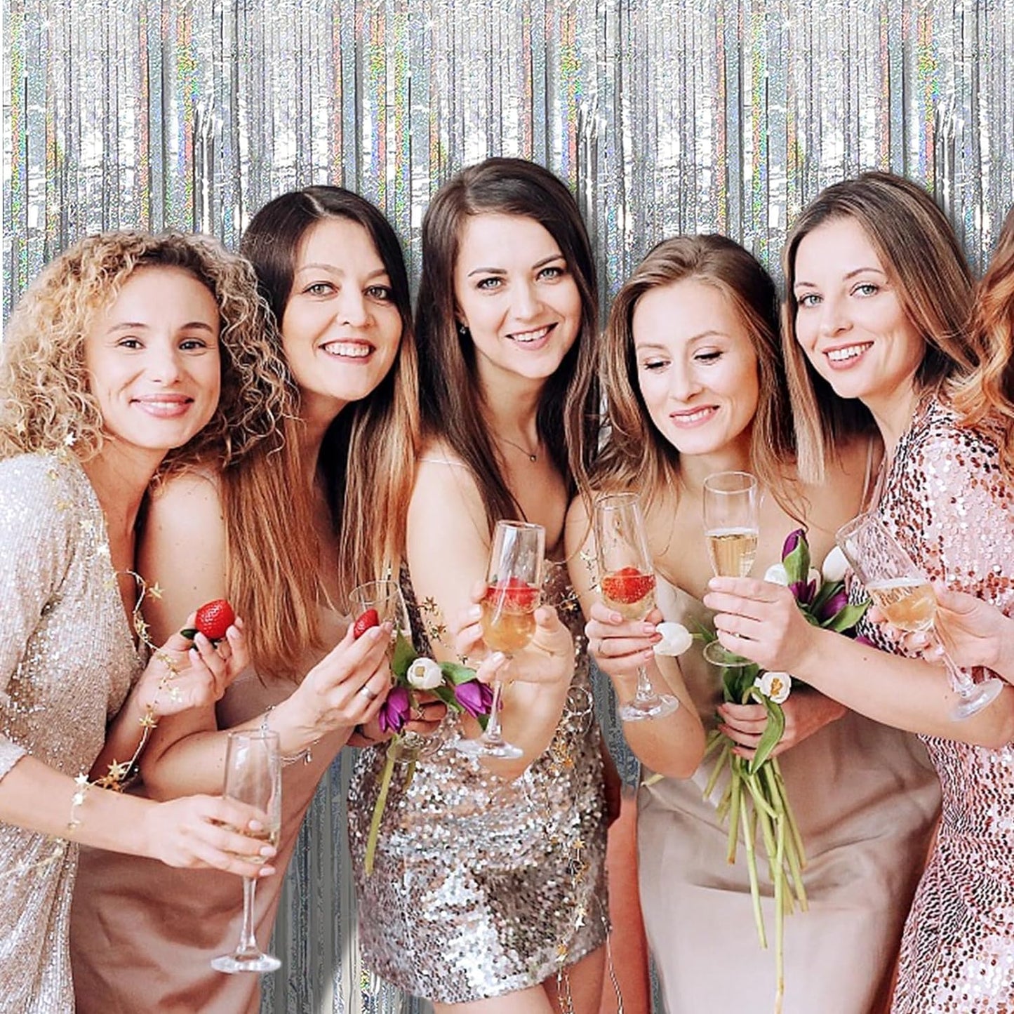 Tinsel Curtain Party Backdrop Silver Birthday Decorations 5 Packs Glitter Foil Fringe Curtain Party Decor Streamers Photo Booth for Birthday Christmas Wedding Halloween Graduation Decorations