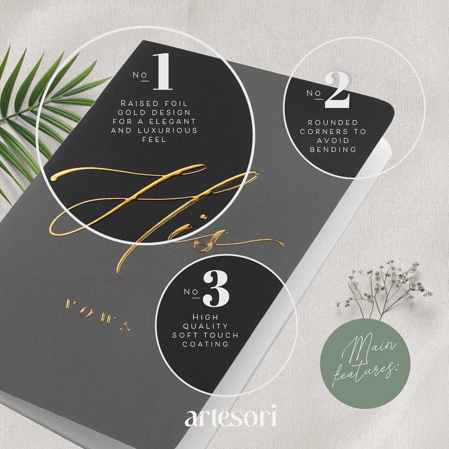 ARTESORI Wedding Vow Book for Her & Him, Soft Touch, Gold Engraving, 28 Lined Pages, Wedding Vow Books His and Hers, Wedding Essentials, Wedding Registry Gifts, His and Hers Gifts [Blush & Black]