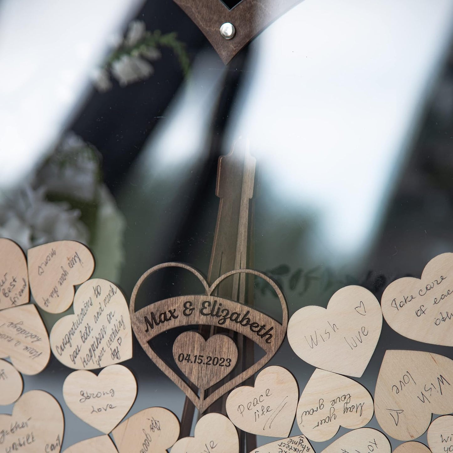 Rustic Personalized Wedding Guest Book: Heart Drop Design, Heart, Circle & Rectangle Frames. Premium Wooden Drop Box, Unique Bridal Decor & Gift