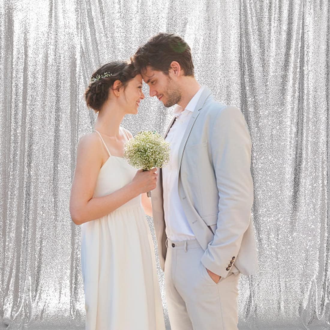 Poise3EHome 6FT x 8FT Silver Sequin Photo Backdrop Curtain for Birthday Wedding Engagement Baby Shower Bachelorette Christmas Party Decorations