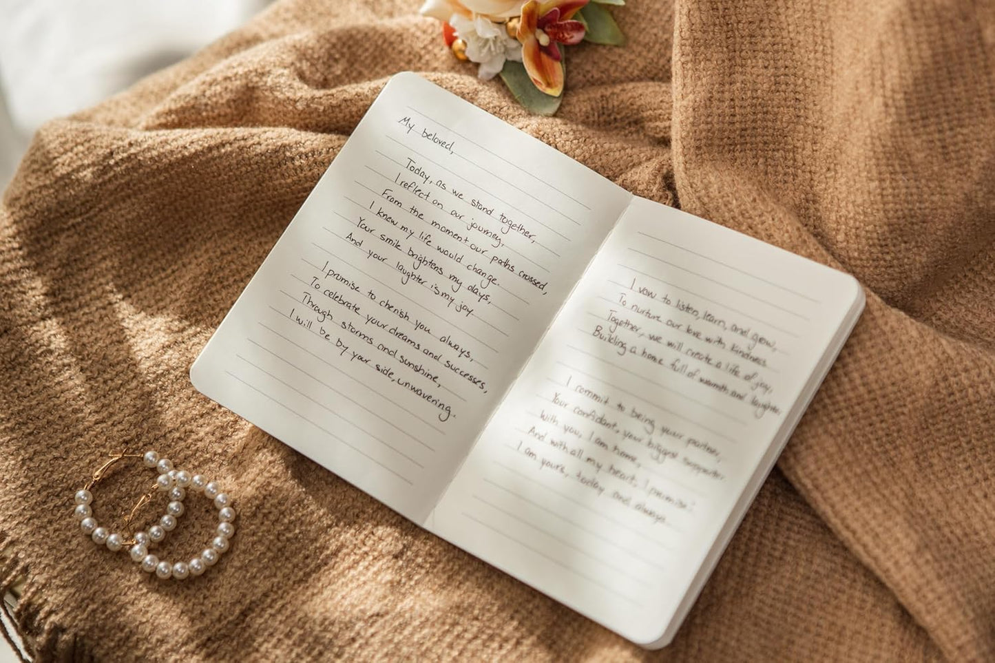 Slim Vow Books (Set of 2 - Design 1) - Soft Cream Canvas Linen Textured Cover Wedding Vow Booklets, Ceremony Speech Promise Notebook Journal, Gift for Newly Engaged Couple, 48 Lined Pages, 5.75" x 4"