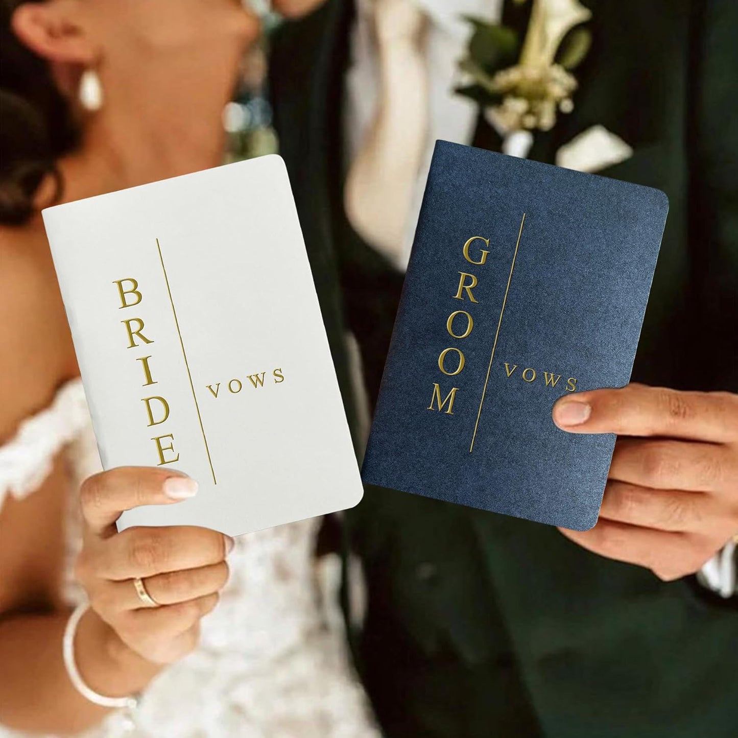 Vow Books His and Hers Wedding Vow Books Bride and Groom with Soft Touch Gold Foil Engraving Wedding Essentials(TR-GB-Navy)