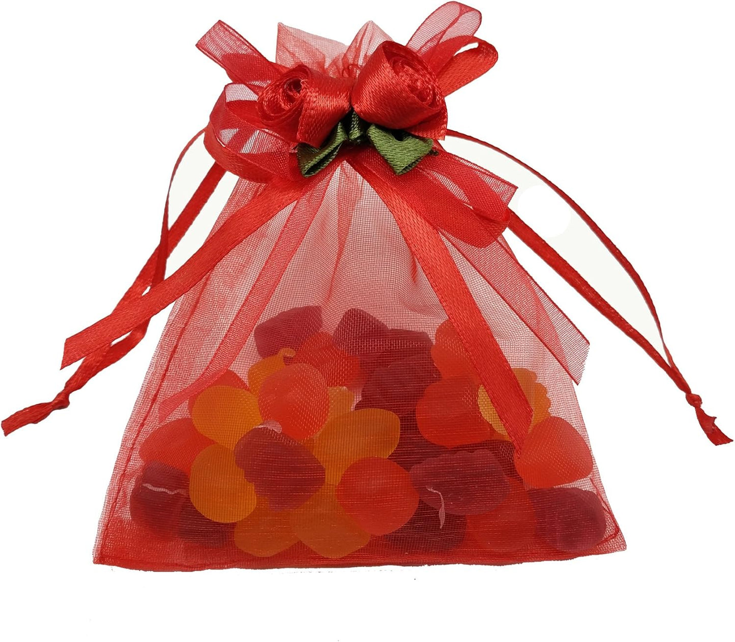 Ankirol 50pcs Sheer Organza Favor Bags For Wedding 3.8x4.8'' Gift Bags Samples Display Drawstring Rose Pouches (hot red)