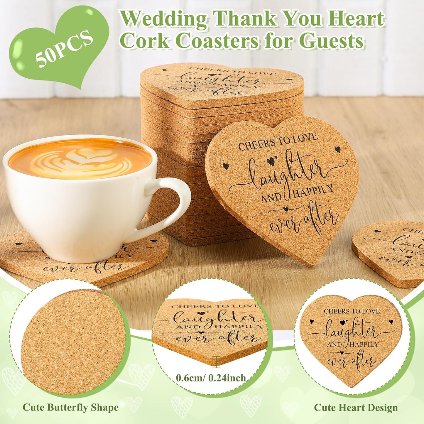 Uiifan 50 Set Wedding Favors for Guest Coaster Gifts Bulk Heart Shaped Coasters Thank You Cards Organza Bags Guest Souvenirs for Wedding Party Bridal Favors