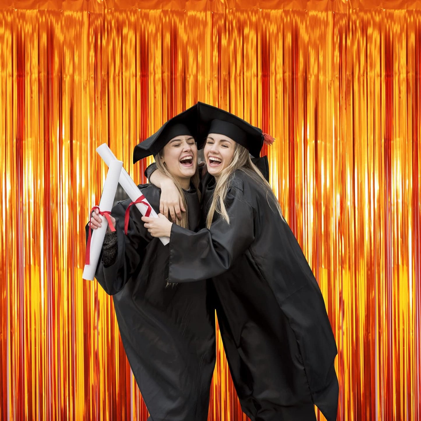 GOER 3.2 ft x 8.2 ft Metallic Tinsel Foil Fringe Curtains Party Photo Backdrop Party Streamers for Birthday,Graduation,New Year Eve Decorations Wedding Decor (3 Packs,Orange)
