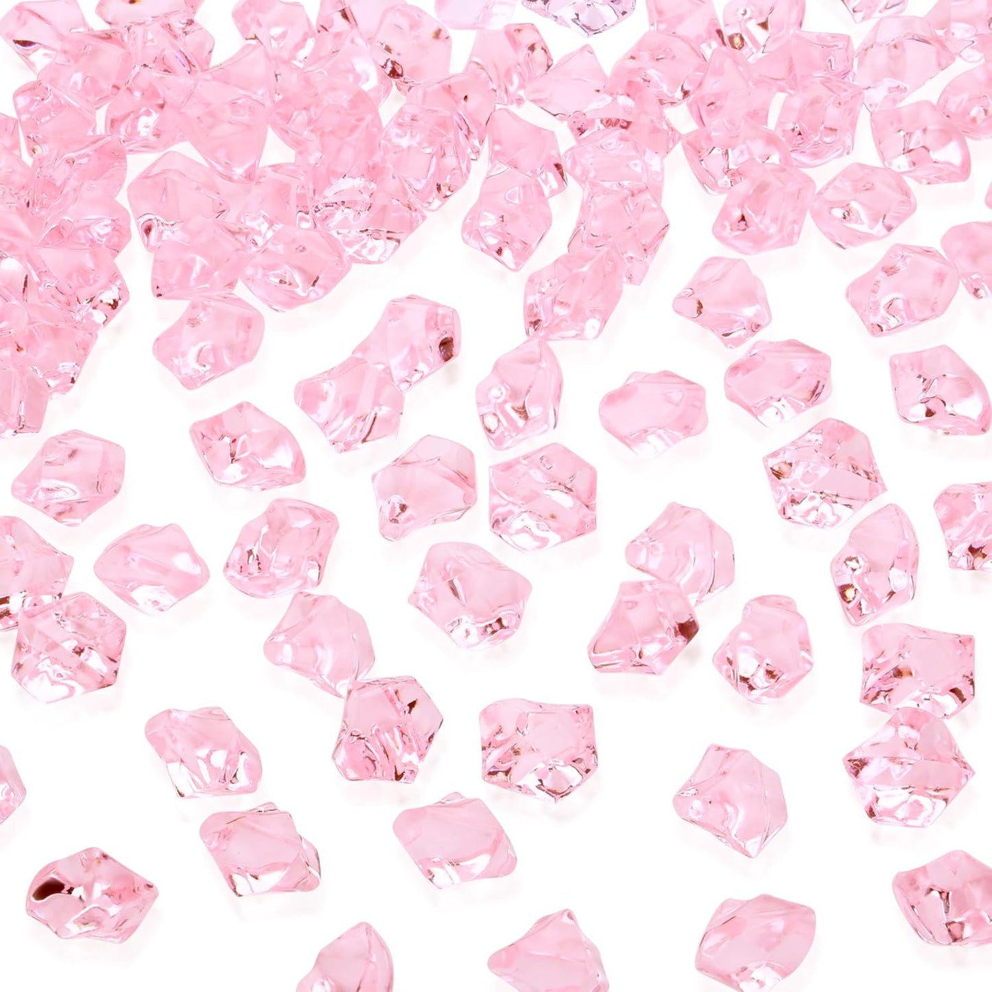 YATOJUZI 500pcs Fake Ice Cubes Pink Acrylic Crushed Rocks Vase Fillers Plastic Diamonds Gems for DIY Party Wedding Centerpiece Table Scatter Prop Display Decor 0.5" (Only Pink)