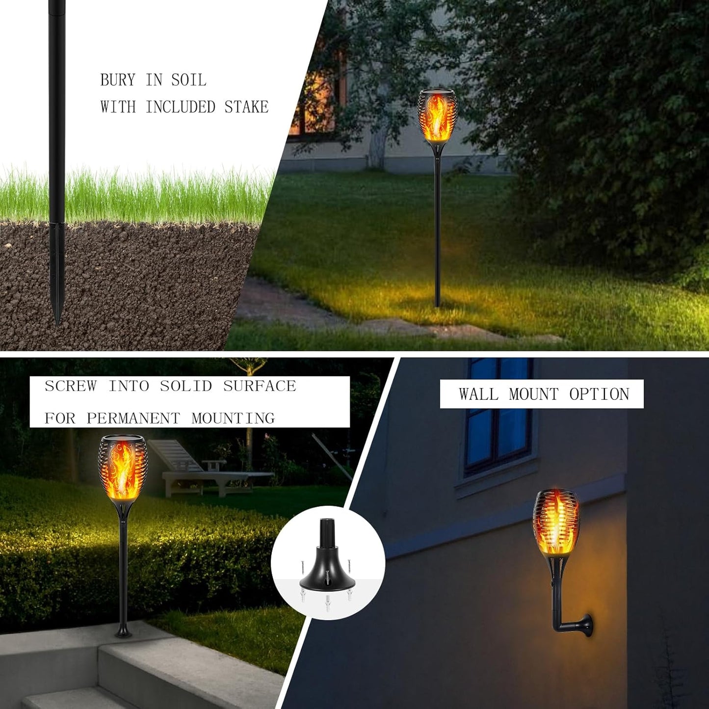 I-SHUNFA 96 LED Outdoor Waterproof Solar Torch Lights with 3 Modes—Flickering Flame, Fade Effect, or Full Brightness Automatic On/Off Landscape Decorations and Security Lights (4, Warm)