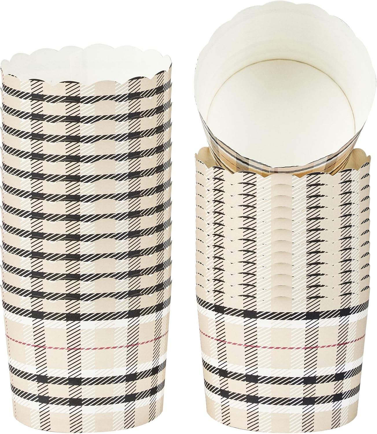 Panificio 6 Ounce Cupcake Wrappers, 200 Scalloped Baking Cups - Oven-Ready, Greaseproof, Plaid Paper Cupcake Liners, Disposable, For Birthdays, Baby Showers, Or Weddings - Restaurantware