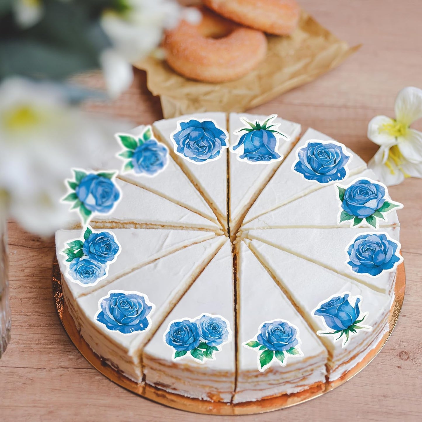 48PCS Edible Rose Flower Cupcake Toppers Wafer Paper Roses Decorations Flower Birthday Party Decorations Rose Cake Toppers for Wedding Engagement Birthday Party Cake Decor Supplies (Blue)