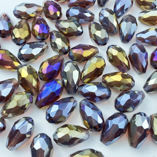 200pcs 4x6mm Teardrop Crystal Glass Beads Vertical Hole Faceted Glass Teardrop Spacer Beads for Bracelets Necklace Earring DIY Jewelry Making Craft(Purple AB)