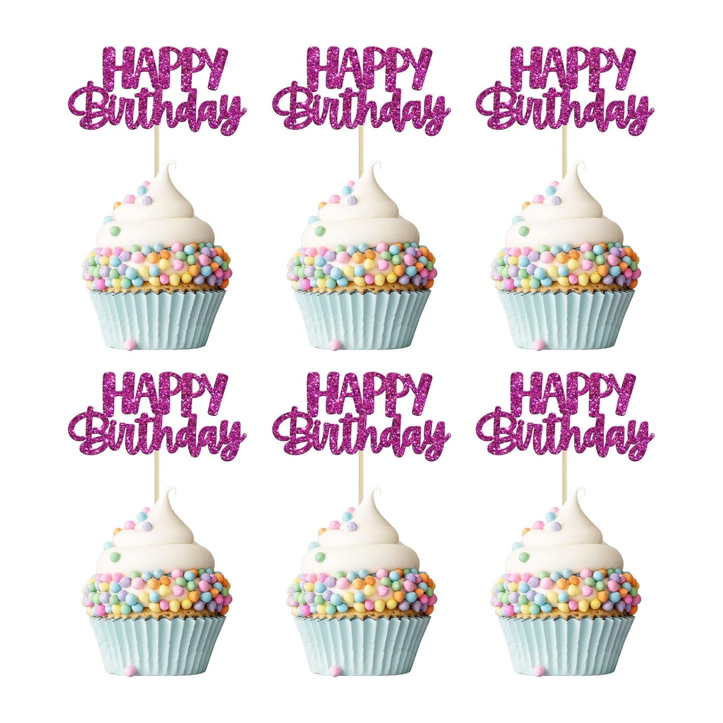 Gyufise 24Pcs Happy Birthday Cupcake Toppers Glitter Birthday Cupcake Food Picks for Celebrating Purple Theme Party Cake Decorations Supplies Purple