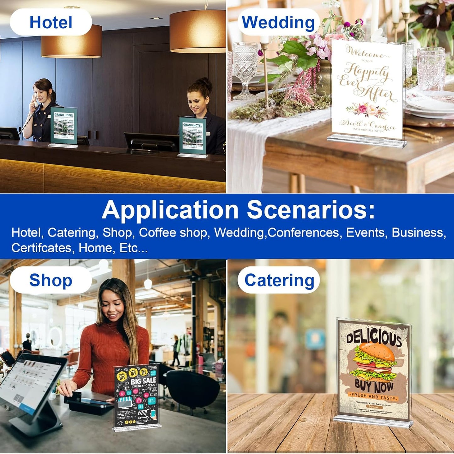 Acrylic Sign Holder,Clear Plastic Sign Holder8.5x11 inches Paper Card T Shape Double Sided Display Stand Picture Frame Desktop Table Menu Signs Office,Store, 10 Pack