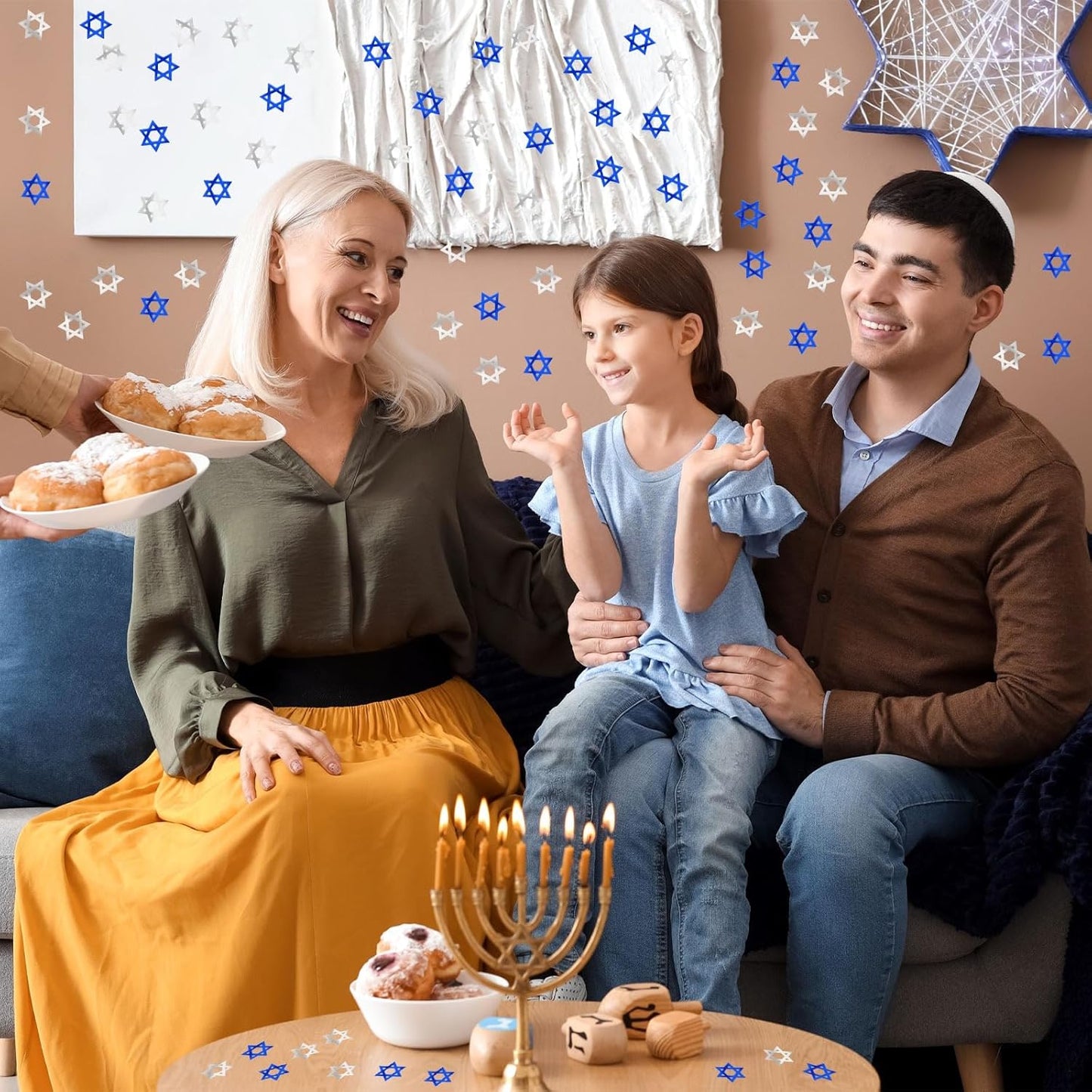 MARFOREVER Star of David Glitter Confetti, Hanukkah Confetti Table Decorations Chanukkah Metallic Foil Blue Silver Chanukkah Sprinkles Sequins Scatter for Jewish Festival Party Supplies Decor