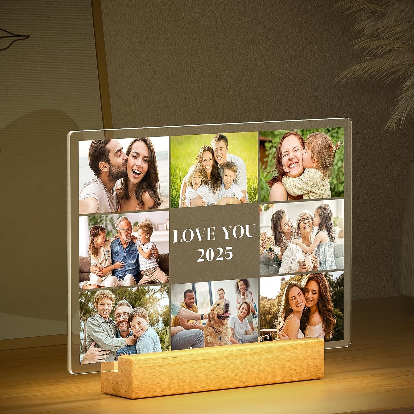 Custom Picture Frames with Photos, Personalized Photo Frame with Night Light, Customized Picture Frame, Personalized Birthday Photo Gifts for Women Men Mom Dad Grandma Grandpa Baby Kid Family Friends