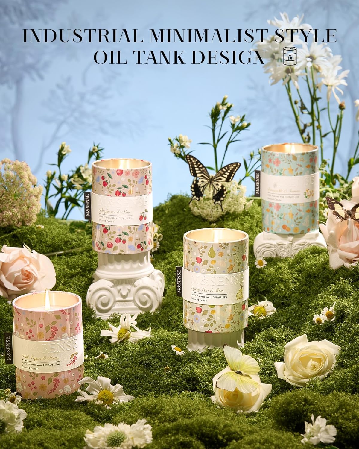 M&SENSE Green Mango Daiquiri Scented Candle, Medium Jar Candle 11.3oz Natural Soy Wax for Home Scented, Floral Candles Gift for Spring Holiday, Up to 70 Hours Burning Long-Lasting Fragrance