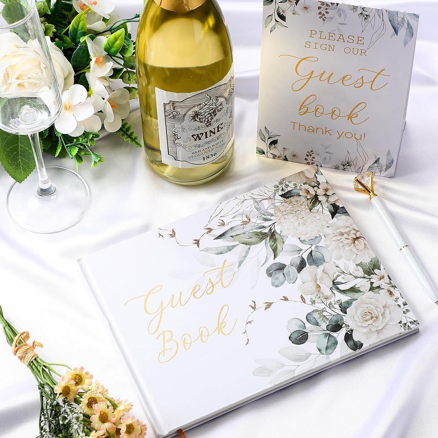 Wedding Guest Book Personalized Photo Guestbook to Sign at Reception Wedding Guest Sign in Book Photo Album Hard Cover 88 Lined Pages for Baby Shower Birthday Anniversary Party(Greenery)