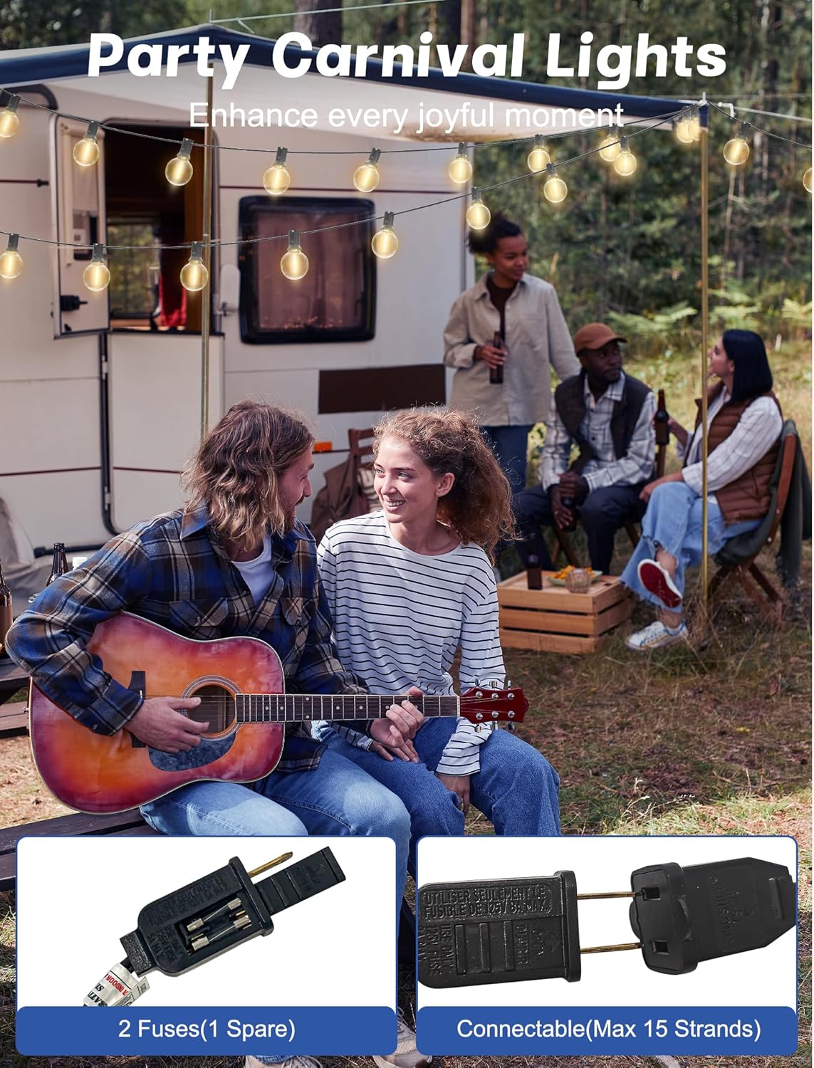 SUNSGNE 100Ft LED Outdoor String Lights - G40 Globe String Lights Waterproof Shatterproof with 52 Dimmable LED Bulbs for Room Party Bistro Pergola Tents, Black Wire