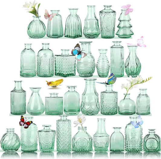 Glass Bud Vases in Bulk Set of 30 Pcs,Small Glass Vases for Flowers as Wedding Centerpieces for Tables,Clear Flower Vases Suitble for Wedding Decorations,Home Decor (Dark Green, 30 pcs)