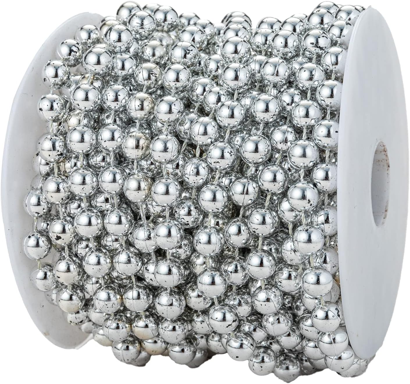 8mm Crafts Faux Pearl Beads Garland Pearl Bead Roll Strand of Pearls to Decorate Floral Centerpieces Wedding Party Favor Christmas Tree(33 Feet Silver)